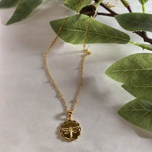 Dragonfly Charm with Fine Bead Link Chain Necklace Gold Tone New